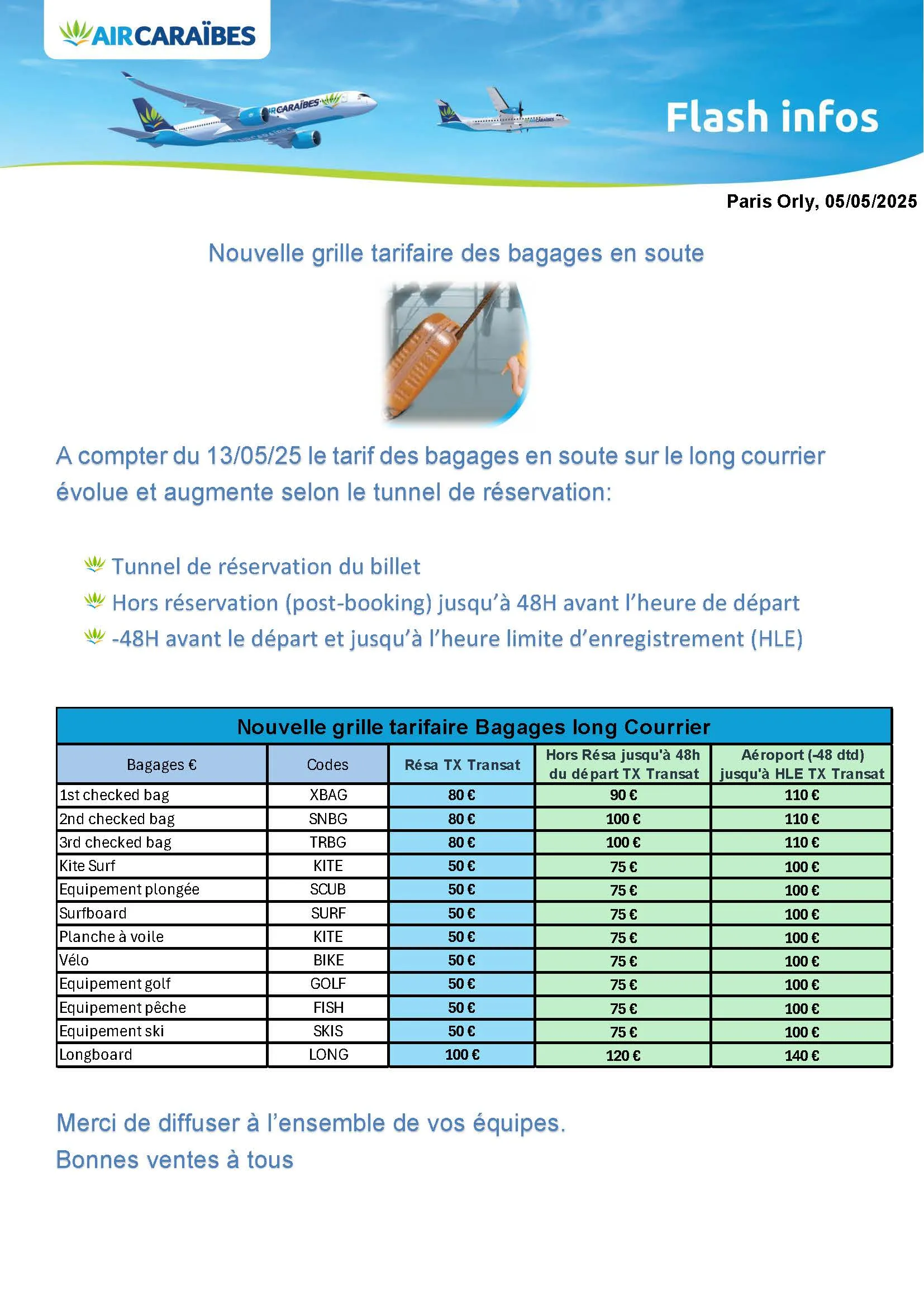 tarifs bagages excédents